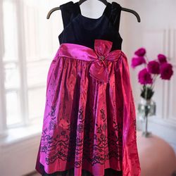 Girls Jona Michelle Hot Pink/Black Long Formal Dress, Size 6X
