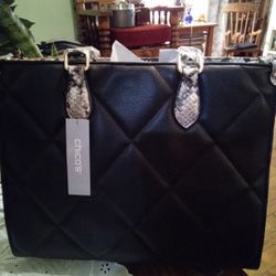 New Satchel Bag Purse One Side Is Black & the Order Side Neutral 