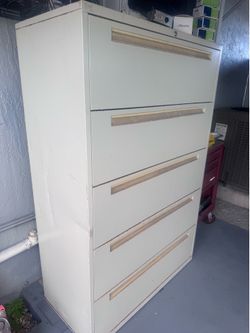 Metal storage cabinet.