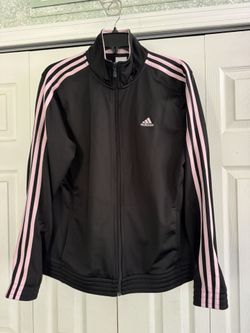 ADIDAS: Women’s TRACK SUIT Jacket, BLACK, PINK Stripes, Lrg, Excellent