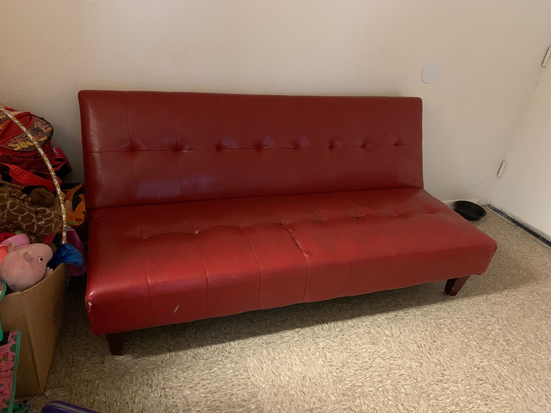 red futon sofa