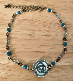 Vintage Blue Iridescent Flower Beaded Adjustable Bracelet