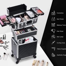 FRENESSA 3 in 1 Rolling Makeup Train Case Professional Cosmetic Trolley Large Storage 