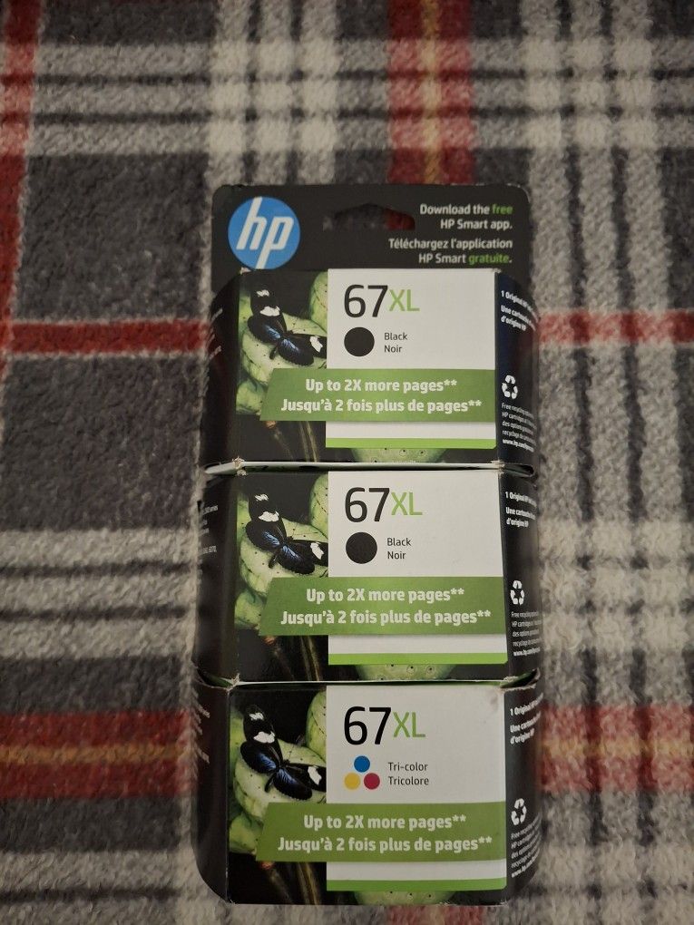 Lot Of 3 - Hp 67 XL Printer Ink. New In Box 2 Black 1 Color