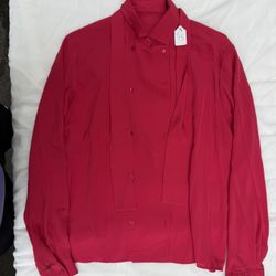 Red 90s retro blouse with collar and tie(large)
