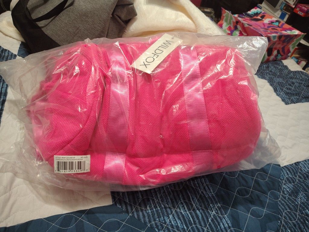 Hot pink duffle bag,