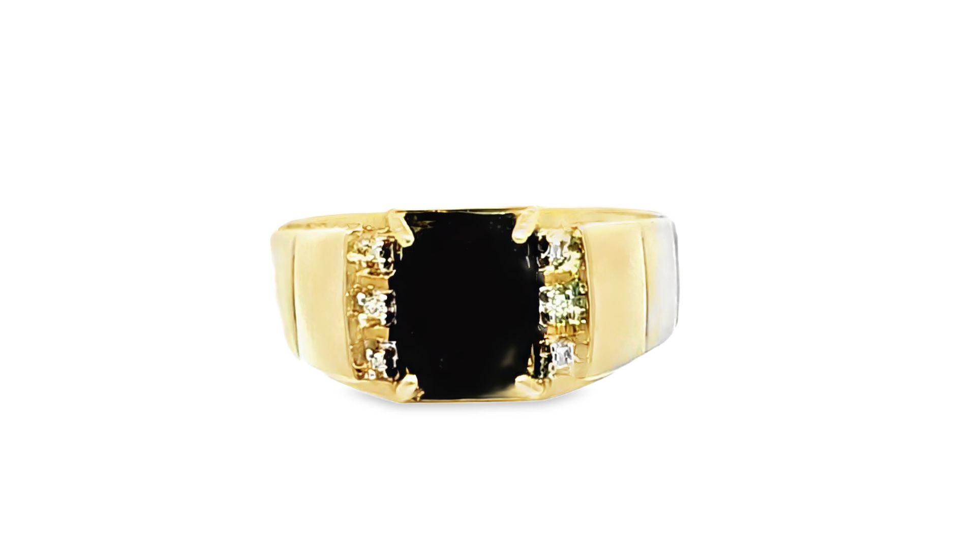 Elegant Onyx Stone Ring 10K Yellow Gold 0.02ctw Diamond 1.87ctw Onyx