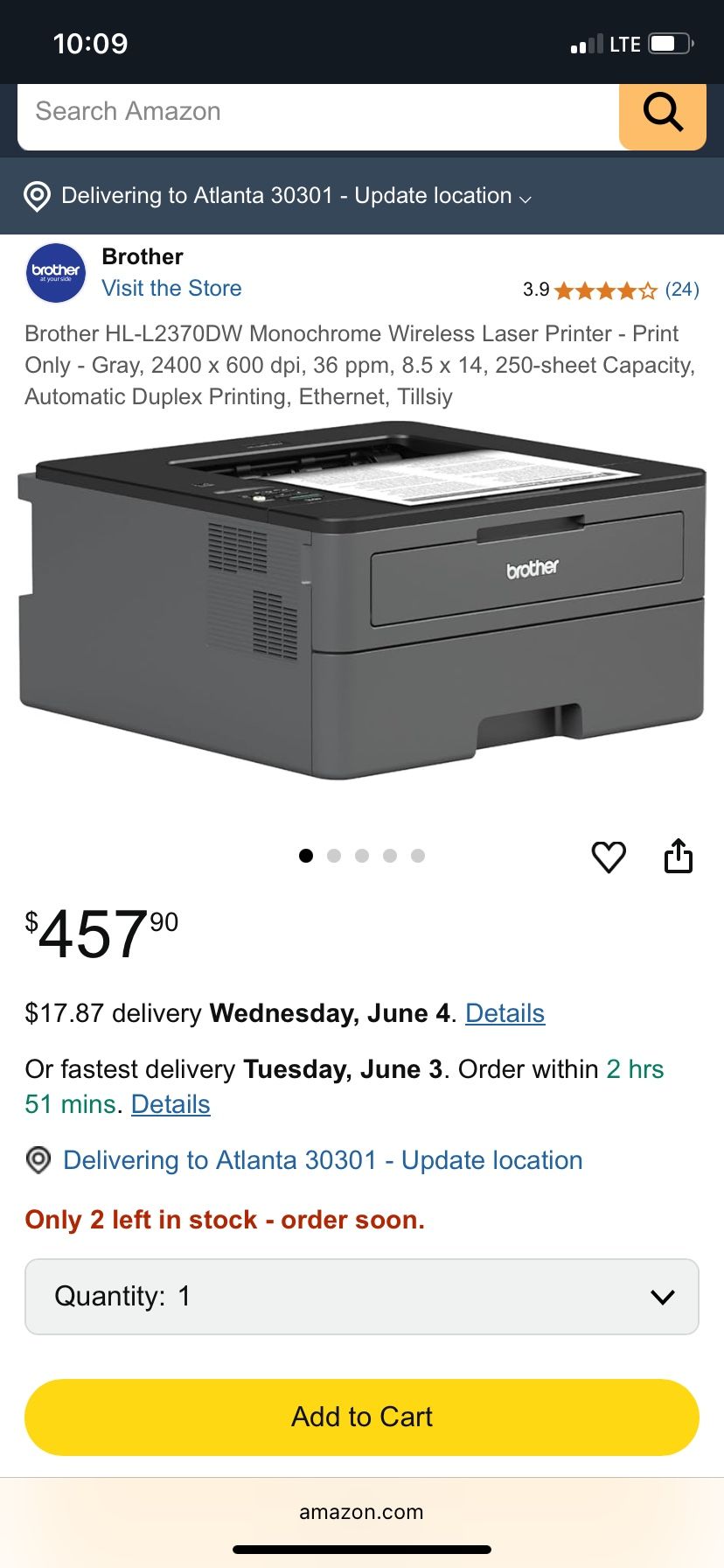 Brother Monochrome Wireless Laser Printer
