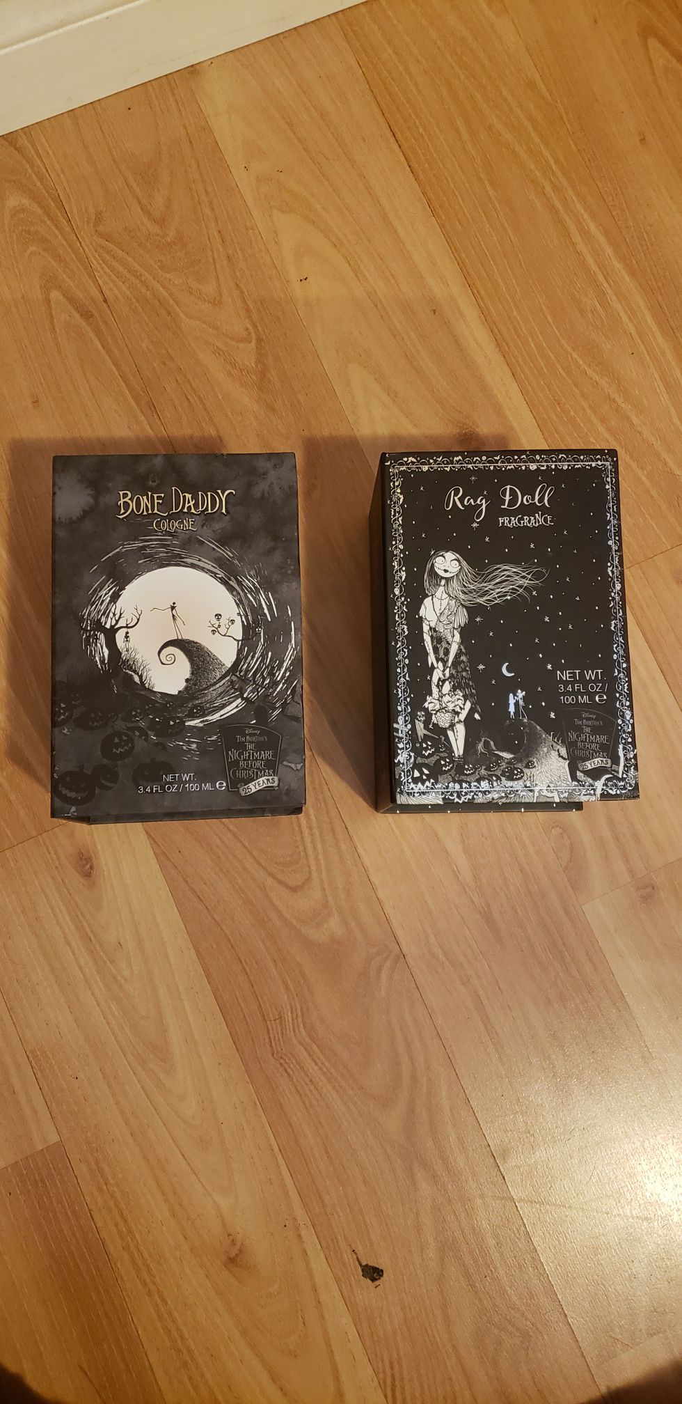 Nightmare Before Christmas Bone Daddy and Rag Doll Cologne Fragrance 25th Anniversary Packaging Halloween