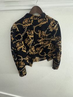 Elegant Black and Gold Chain Print Jacket