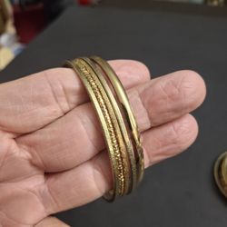 Gold Plated Bangle Bracelets Set Of 5 W/2.5" Opening 