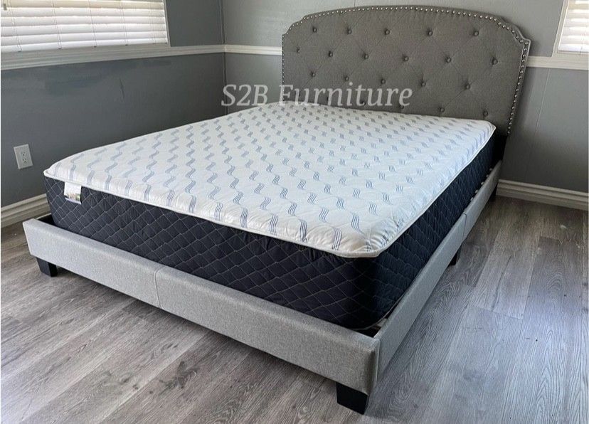 Full Size Gray Button W Orthopedic Matres Matress