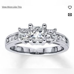 White Gold Princess Cut Diamond Past Present Future Wedding Engagement Ring