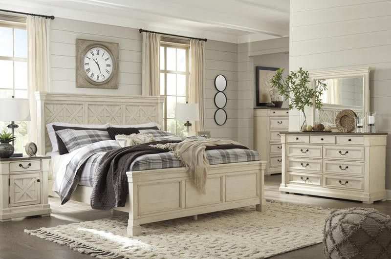 ((SPECIAL] Bolanburg Antique White Louvered Panel Bedroom Set