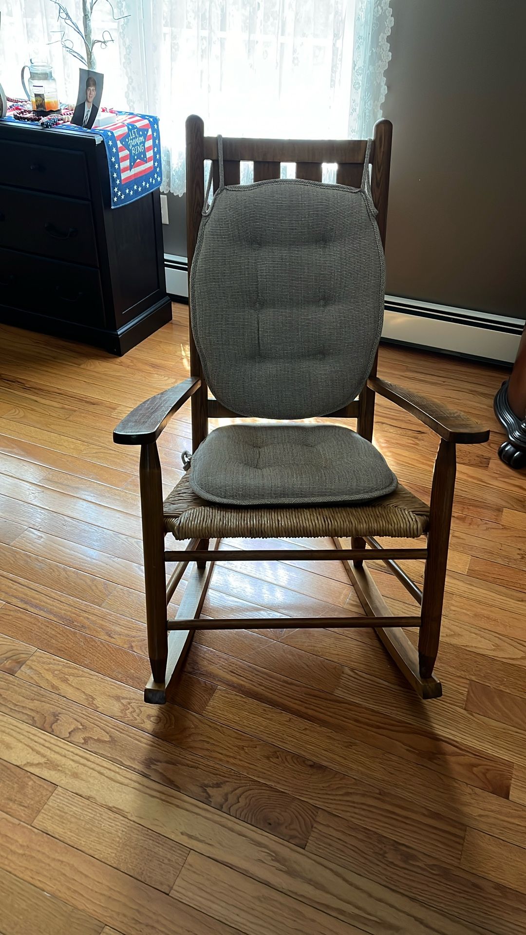 Woden Rocking Chair, With Wicker Seat
