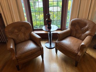 Two Classic Real Leather Club Chairs Whittmore-Sherrill
