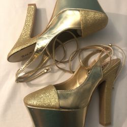 NEW….. GOLD Strappy Platform PUMPS