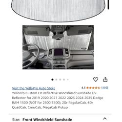 Reflective Windshield Sunshade UV Reflector for Dodge RAM 1500 (2019 - 2025)