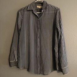 Michael Kors Long Sleeve Button Up Navy And White Thin Material 