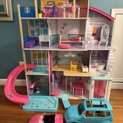 Girls Huge 4 Level Doll house With Slide Pool, 2 Cars, Accessories!