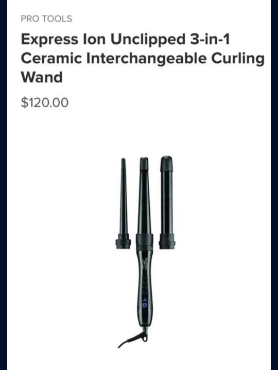 Brand New Paul Mitchell Pro Tools Express Ion Unclipped 3-In-1 Ceramic Interchangable Curling Wand