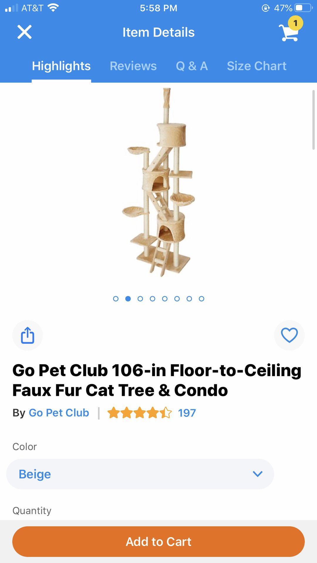 Go Pet Club 106 in Floor to Ceiling Faux Fur Cat Tree and Condo