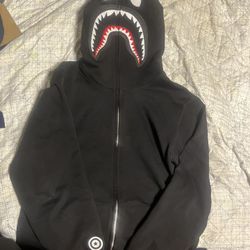 All Black BAPE Classic Black Shark Full-Zip Hoodie Size M