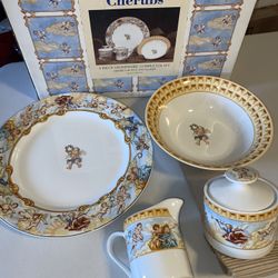 NOS Fitz & Floyd Habitat Americana Cherubs Omnibus Sugar Creamer Serving Plater