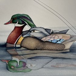 Vintage Jim Bonner 1989 Wildlife Duck w/ Mate Matted Framed Print