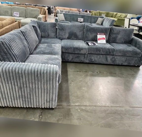 Dark gray corduroy sectional sofa 