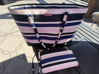 Kate spade purse haven lane black pink white blue striped
