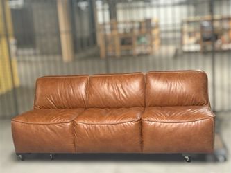 Burton Honey Brown Leather 91" Armless Leather Sofa Couch - 🛻