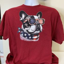 Pug Dog American Flag T-Shirt, New, Size Extra Large, Gildan 50-50 (ltem 362)