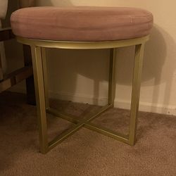Round Upholstered Pink Stool