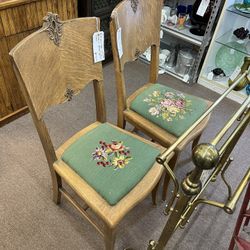 Antique Oak Side Chair Needlepoint Seat - $75 Each