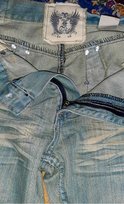Vintage, Fusai mud washed easy fit gold embroidered jeans