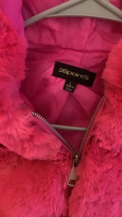 35Points Pink Faux Fur Zip-Up Jacket Size L