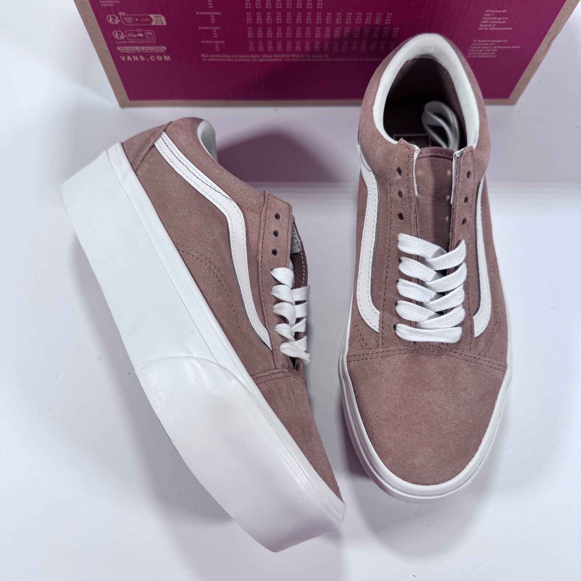 Vans Old Skool Stackform Platform Soft Suede Burro True White Sneakers Women 8.5