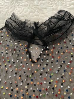 Fashion Nova Black Mesh Sequin Top size M