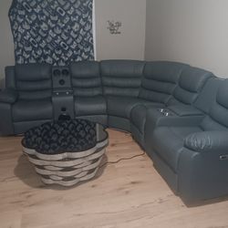 Grey 6 Seat Recliner,  Glass Tabletop With Diamonds