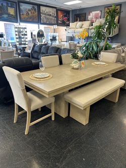 Light Wood Dining Table Set with Chairs and Bench