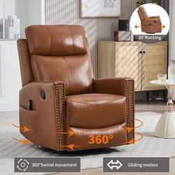 #246#247 Recliner Chair Genuine Leather Manual Heat Massage Recliner with Swivel Rocker, 360° Swivel, 155° Recline, Lumbar Heat, 8-Node Massage for Li