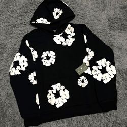 Black denim tear hoodie 