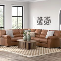 BRAND NEW Whitlock Tux Leather Sofa Sectional Couch In Caramel - Can Deliver!