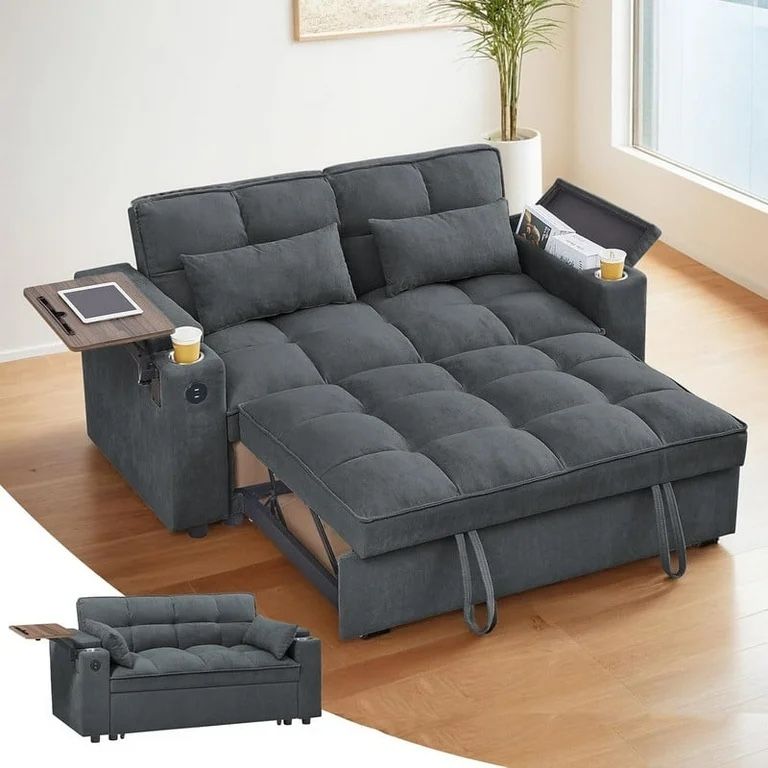 ZIVACATE 3 in 1 Sleeper Sofa Couch Bed 65'' Futon Pull Out Sofa Bed Loveseat Convertible With Adjustable Backrest Usb