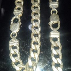 Marked 925 Cuban Link Men's Necklace & Bracelet Set