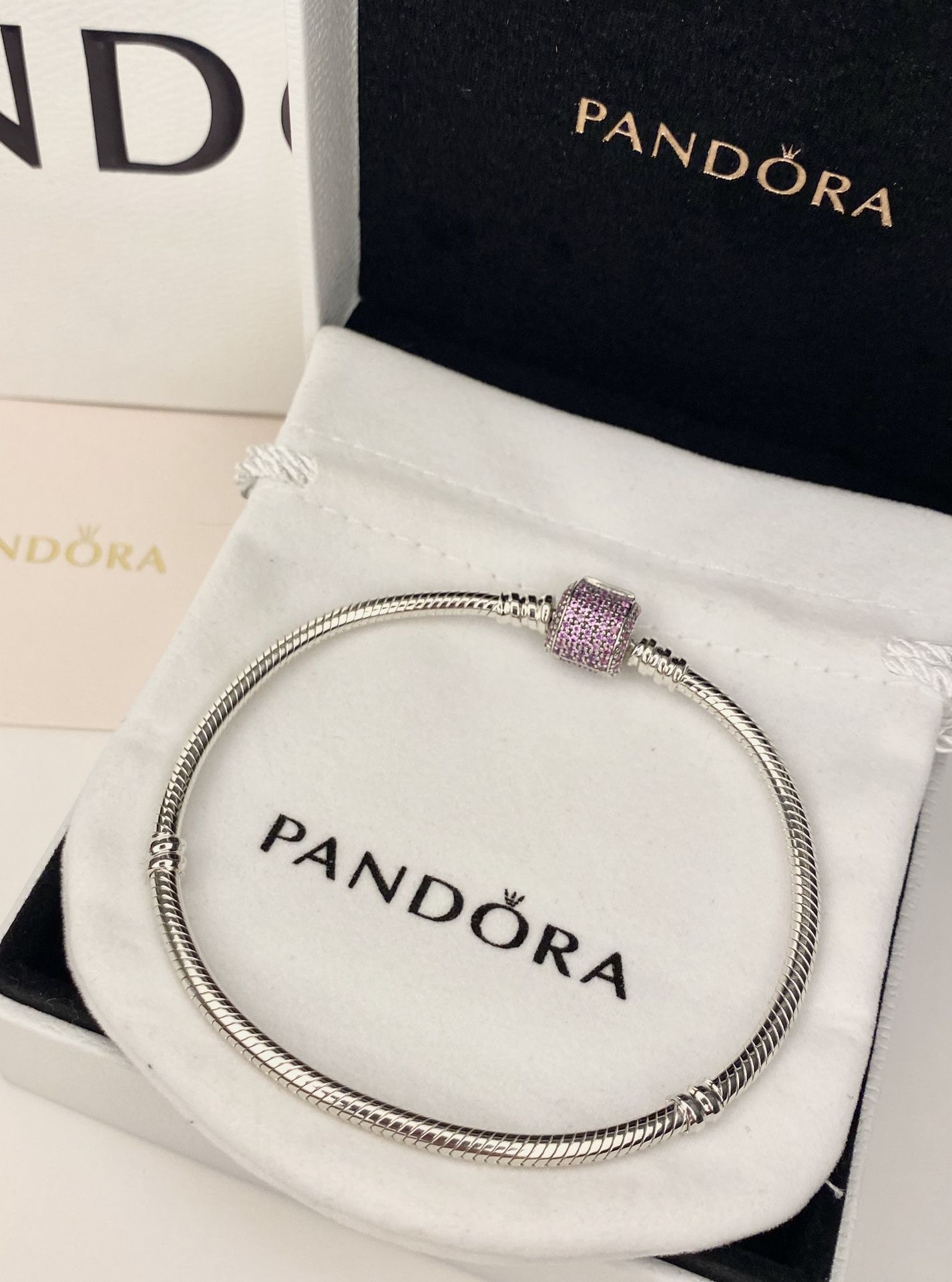 🥰New Pandora Silver & Pink Pave’ Charm Bracelet