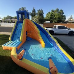 Banzai Sidewinder Falls Inflatable Water Park Pool with Slide and Water Cannons