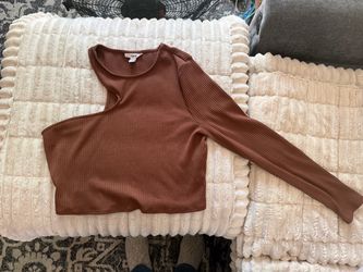 Bar III Brown Asymmetrical One-Sleeve Top – XL