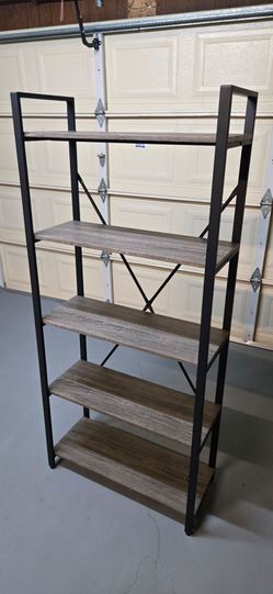 New Rustic 5-Tier Industrial Bookshelf, Dark Gray